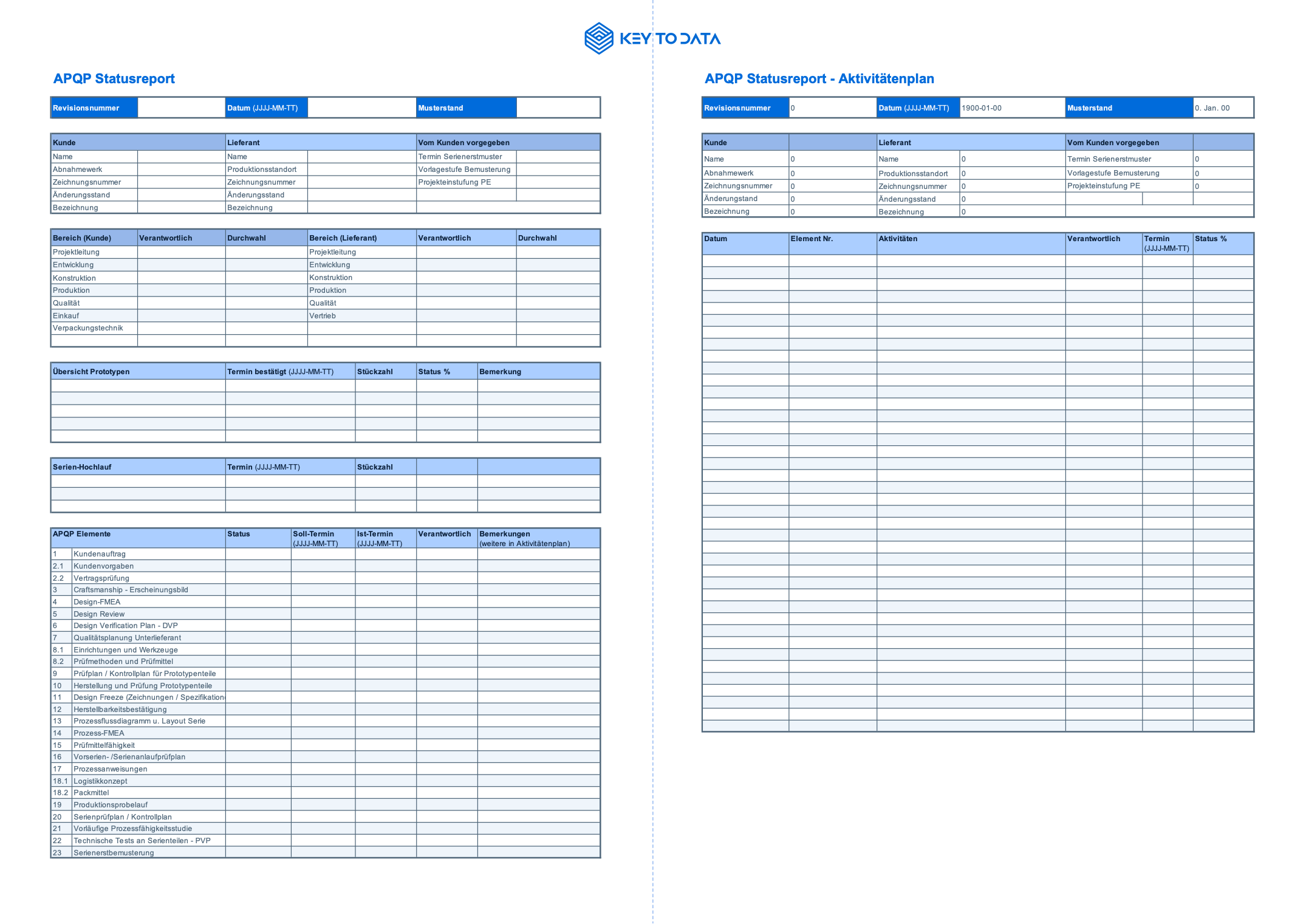 APQP-Statusreport-Aktivitaetenplan-Excel-Vorlage